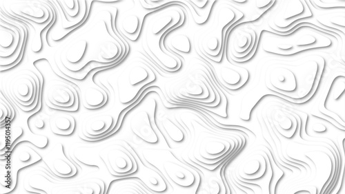 Abstract 3d wavy line paper cut white background. Topographic canyon geometric map relief texture with curved layers and shadow.	