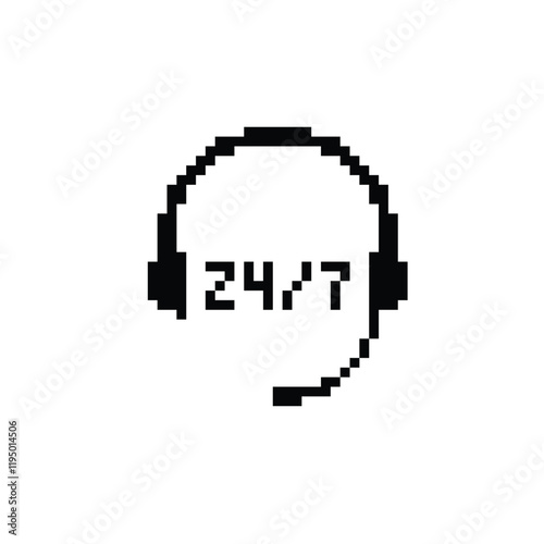 support 24 7 icon 8 bit, pixel art icon  for game  logo. 