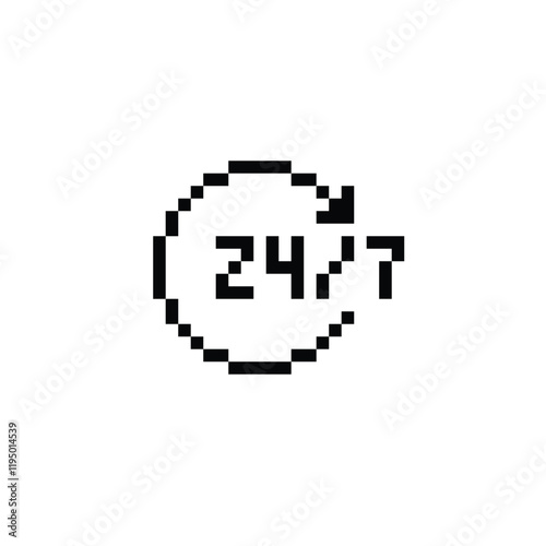 support 24 7 icon 8 bit, pixel art icon  for game  logo. 