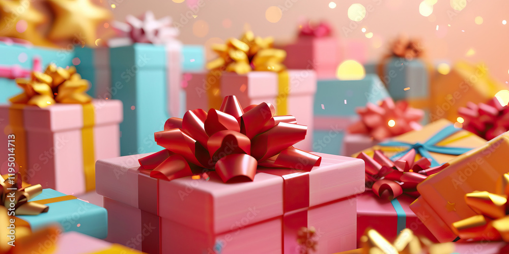 Obraz premium Collection of Gift Boxes with Bows and Confetti