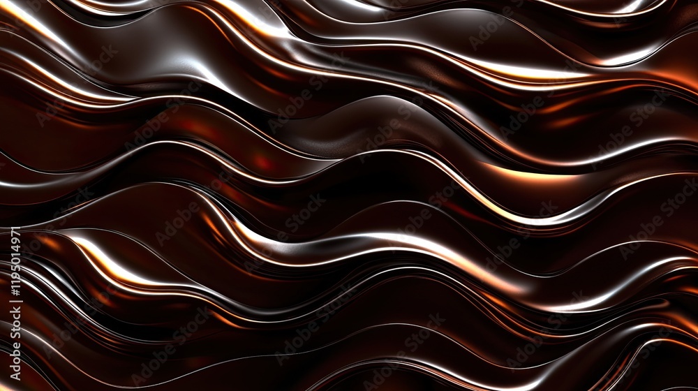 Obraz premium Melted chocolate waves with a shiny, rich finish, forming a visually appealing backdrop with copy space.