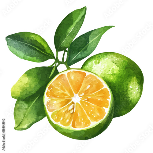 A watercolor of Calamansi, isolated on a white background. Calamansi vector.
