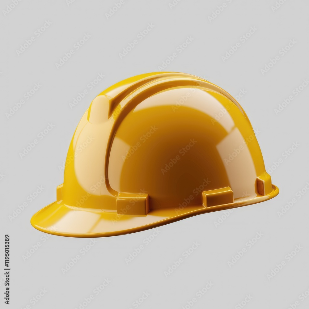 Fototapeta premium A glossy yellow hard hat, safety equipment for construction workers and industrial settings.