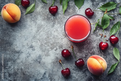 Peach and Cherry Juice Refreshing Summer Drink photo