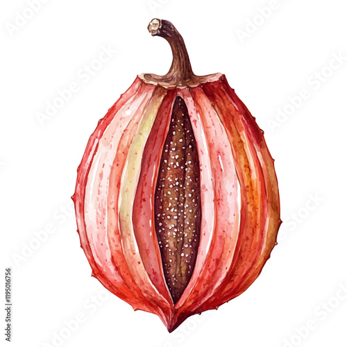 A watercolor vector of Baobab Fruit, isolated on a white background. Baobab Fruit vector.
