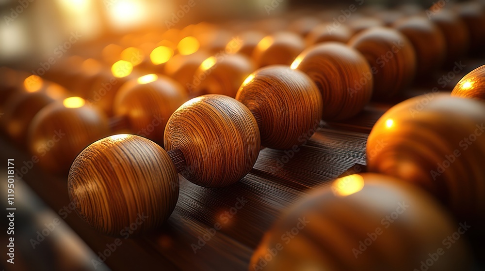 Close-up of wooden abacus beads in warm light. Close-up of wooden abacus beads in warm light.