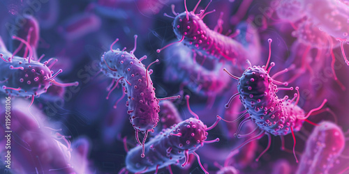 Microscopic Rendering of Multiple Rod-Shaped Bacteria photo