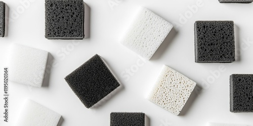 Wallpaper Mural Minimalist arrangement of black and white kitchen sponges on a bright white background creating a clean aesthetic with ample copy space. Torontodigital.ca