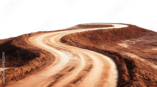 A winding red dirt road isolated on a transparent background. high resolution PNG file