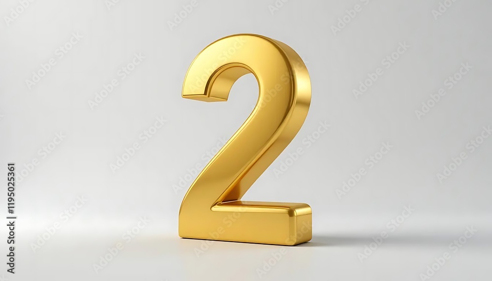 Gold Number Two 3D Render Shiny Metallic Style Gold Number Two 3D Render Shiny Metallic Style