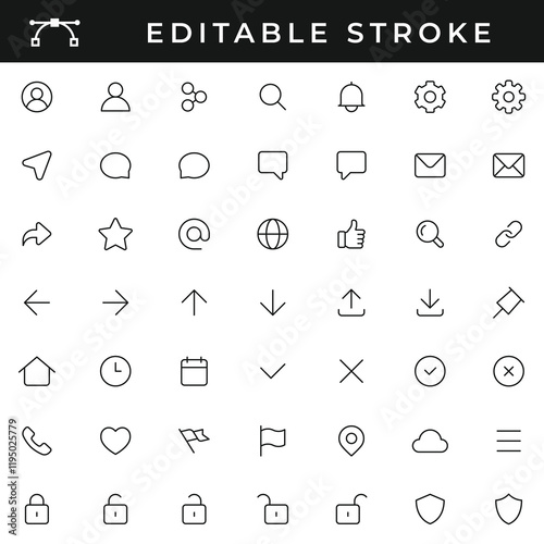 Set of Linear Icons with Editable Stroke Isolated on White Background