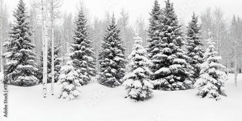Wallpaper Mural Winter forest landscape with snow-covered pine and birch trees in shades of white and grey, featuring a serene and tranquil snowy scene. Torontodigital.ca