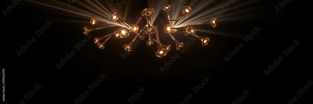 Obraz premium A cluster of freeform lights emit beams that intersect and overlap in a dynamic dance, casting an otherworldly glow on the surrounding environment, freeform lights, dynamic