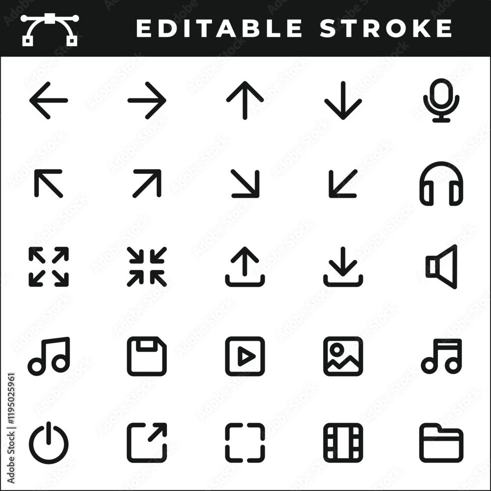 Set of Linear Icons with Editable Stroke Isolated on White Background Set of Linear Icons with Editable Stroke Isolated on White Background