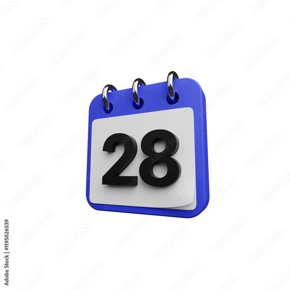 High-Quality 3D Calendar Icon Showing Date 28