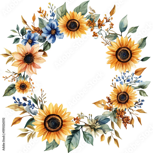 A watercolor of a sunflower, isolated on a white background. Sunflower vector.
