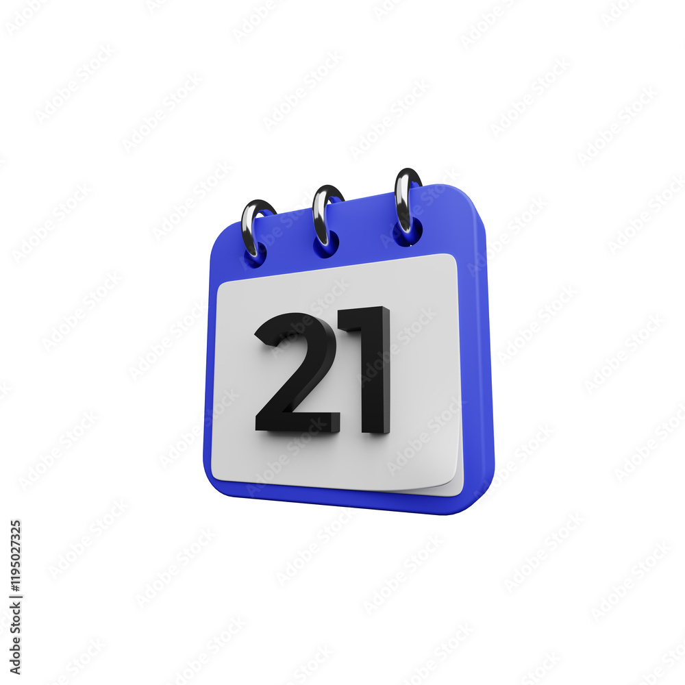 High-Quality 3D Calendar Icon Showing Date 21 High-Quality 3D Calendar Icon Showing Date 21