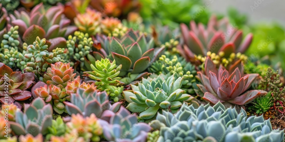 Vibrant assortment of succulent plants viewed from above showcasing rich greens and warm reds with selective focus and lush abundance Vibrant assortment of succulent plants viewed from above showcasing rich greens and warm reds with selective focus and lush abundance