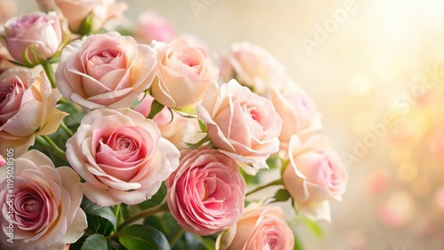 Soft pink roses in full bloom against a warm white background, soft, bloom,  soft, bloom, nature,roses