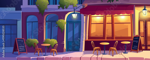 Night Street Cafe Cartoon Background