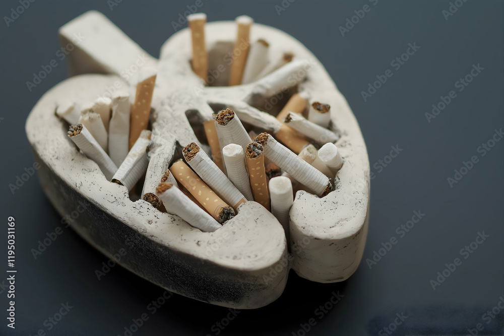 An artistic piece resembling a heart filled with cigarettes, symbolizing the impact of smoking on health and relationships. An artistic piece resembling a heart filled with cigarettes, symbolizing the impact of smoking on health and relationships.
