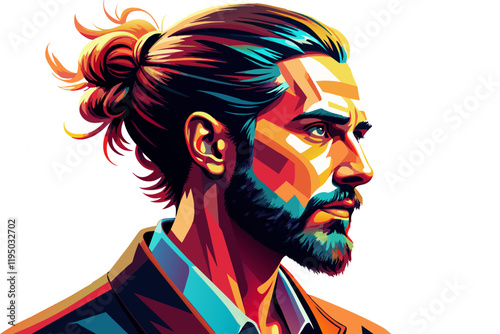 Portrait of a handsome man with a beard. Vector illustration.