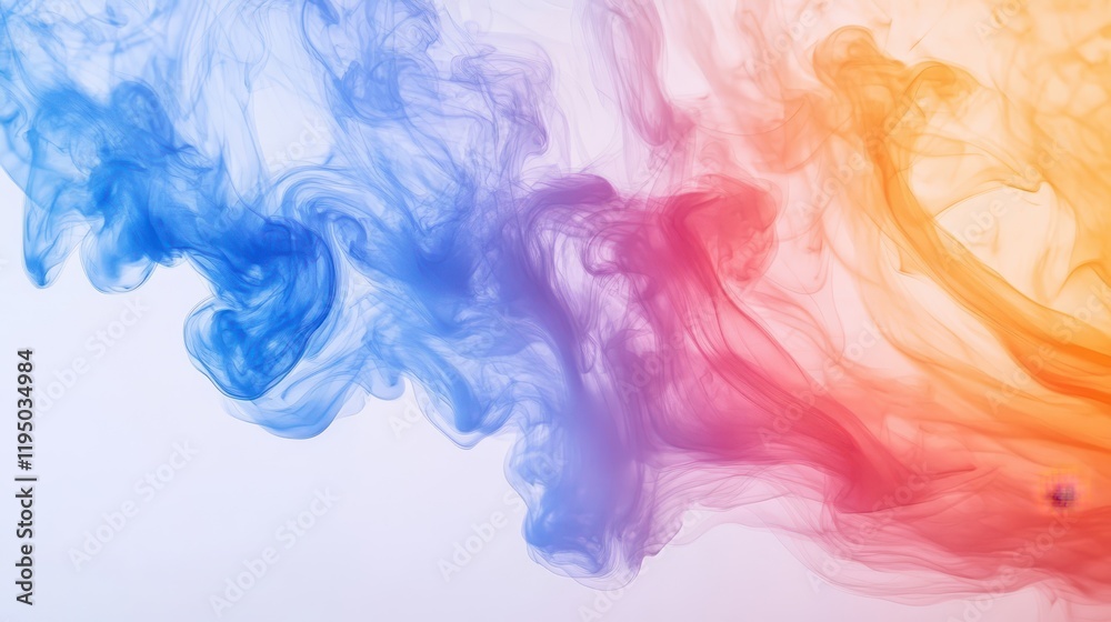 Fototapeta premium Colorful rainbow gradient smoke swirls create mesmerizing patterns in the air, showcasing vibrant hues from blue to red and orange in an artistic display