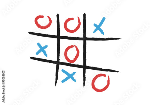 Juego de tres en raya con círculo rojo y cruz azul