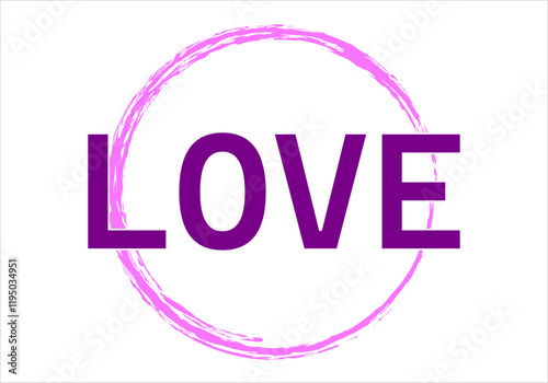 Circulo de trazo rosa de pincel con palabra amor morado
