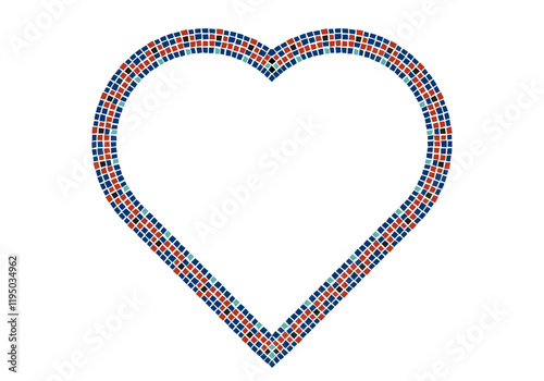 Corazón de trazo de marco de mosaico azul, rojo y naranja