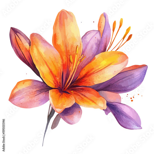 A watercolor of a saffron, isolated on a white background. Saffron vector.
