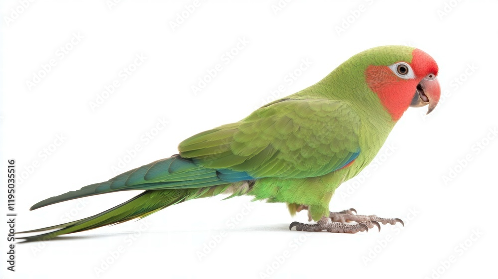 Fototapeta premium Vibrant Parakeet Chirping Against a Clean White Background