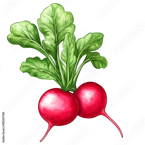 A watercolor drawing of a Radish, isolated on a white background. Radish vector.

