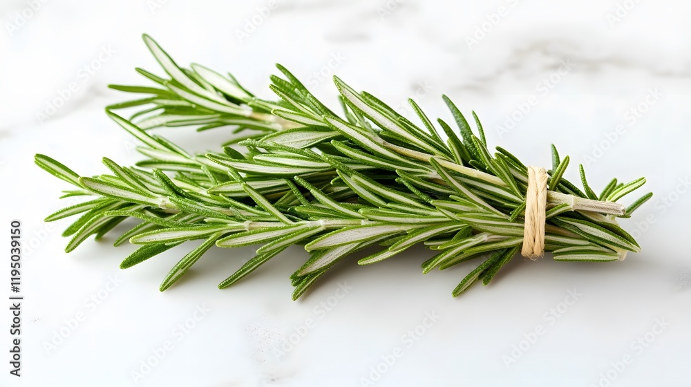 Fresh rosemary sprigs on a white table Fresh rosemary sprigs on a white table