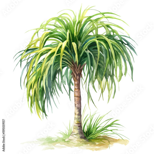 A watercolor clipart of a Ponytail Palm, isolated on a white background. Ponytail Palm vector.
