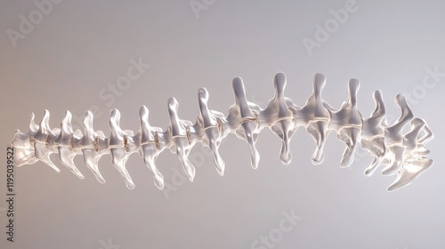 3D render of a human spine, isolated on a neutral background.