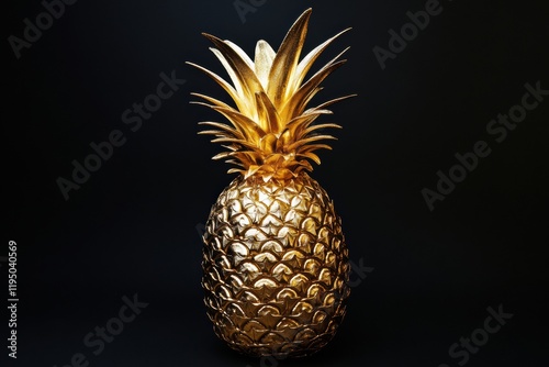 Luxurious golden pineapple displayed on a dark background showcasing its glossy texture and unique design. Generative AI photo