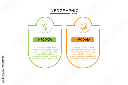 2 Steps Infographics Design Template - Graph, Pie chart, workflow layout, squire diagram, brochure, report, presentation, web design Editable Vector