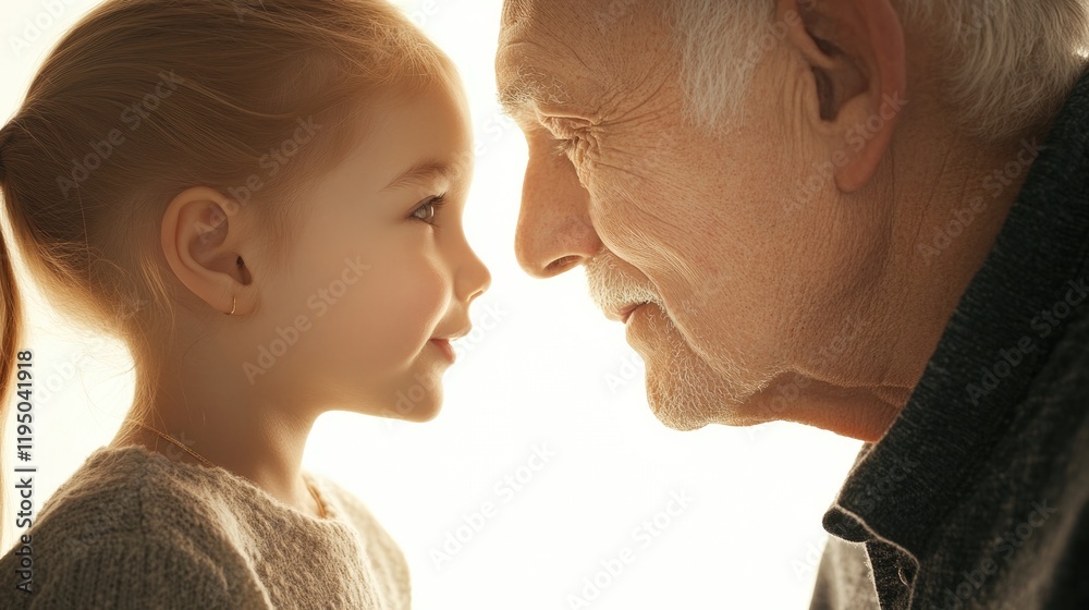 Tender moment shared between child and grandparent, showcasing l Tender moment shared between child and grandparent, showcasing l