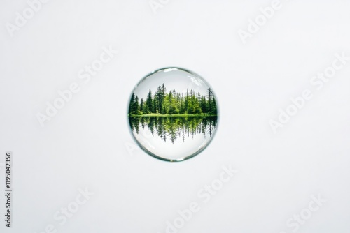 Nature reflected in droplet showcases vibrant greenery and seren photo