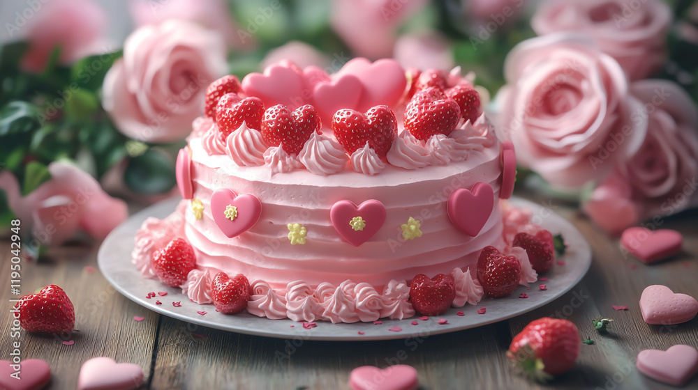 The scene is surrounded by a lush bouquet of pink roses, creating a romantic Valentine's Day atmosphere. Perfect for festive and commercial visuals. The scene is surrounded by a lush bouquet of pink roses, creating a romantic Valentine's Day atmosphere. Perfect for festive and commercial visuals.