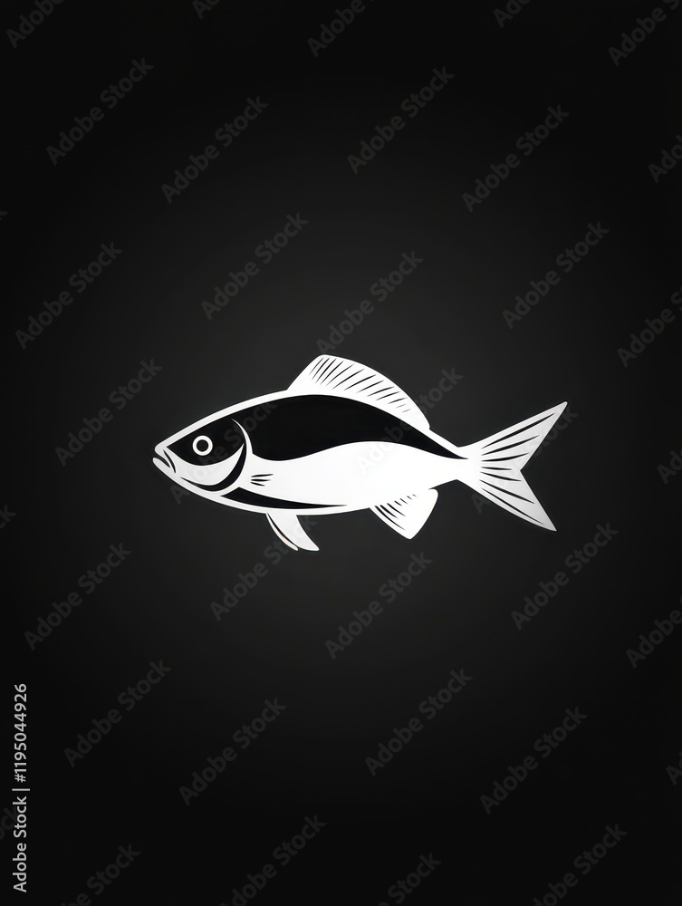 Silhouette of a distinct fish featuring a single curved line against a plain background, conveying simplicity and elegance in design Silhouette of a distinct fish featuring a single curved line against a plain background, conveying simplicity and elegance in design