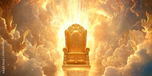 Golden throne is in the sky with clouds