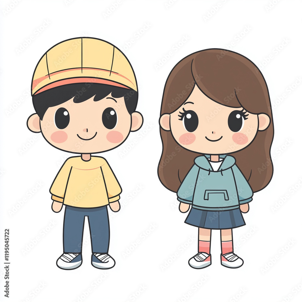 Cute Cartoon Boy Girl Couple Illustration - Kawaii/Cute characters Cute Cartoon Boy Girl Couple Illustration - Kawaii/Cute characters