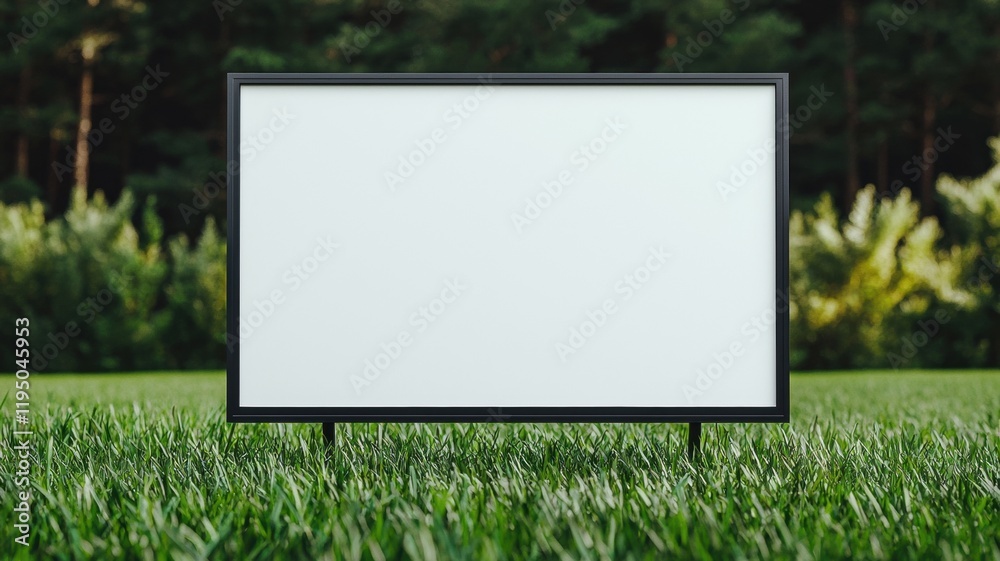 Blank Signage Mockup White Board in Green Grass Outdoor Advertising Space Blank Signage Mockup White Board in Green Grass Outdoor Advertising Space