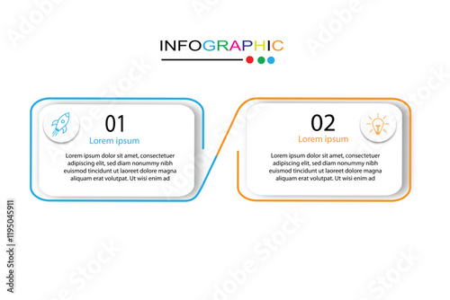 2 Steps Infographics Design Template - Graph, Pie chart, workflow layout, squire diagram, brochure, report, presentation, web design Editable Vector