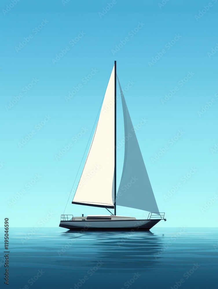 A sailboat gracefully glides over tranquil waters, the sun shining brightly and a clear blue sky overhead, creating a perfect midday scene A sailboat gracefully glides over tranquil waters, the sun shining brightly and a clear blue sky overhead, creating a perfect midday scene