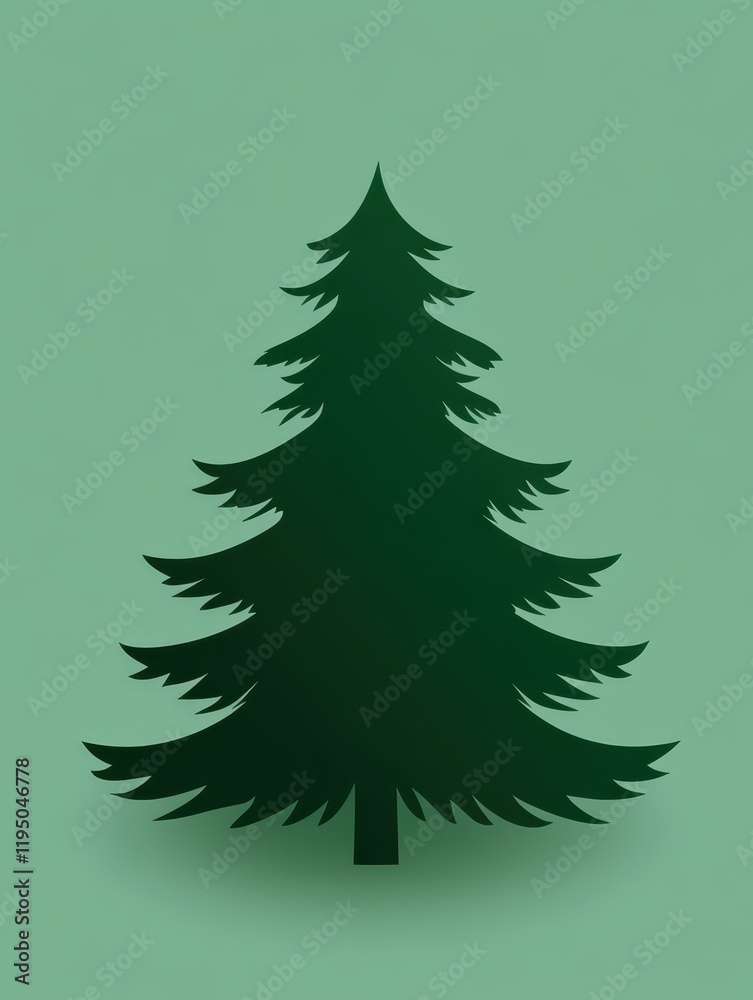 Obraz premium Simple silhouette of a Christmas tree on a muted green background, embodying the essence of the holiday season and evoking a sense of warmth and joy
