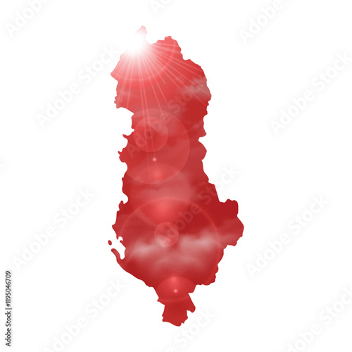 Map of ALBANIA with Beautiful Sun and Clouds in Body