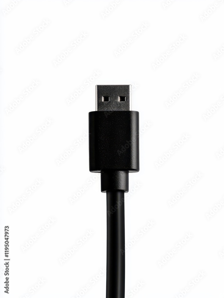 The image features a striking silhouette of a USB plug connected to a sleek black cord, set against a clean white background that emphasizes its unique design and structural details The image features a striking silhouette of a USB plug connected to a sleek black cord, set against a clean white background that emphasizes its unique design and structural details